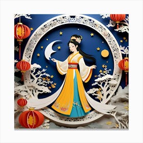 Chang'e Paper Cut Art Canvas Print