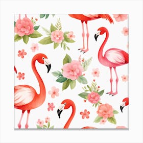 Floral Baby Flamingo Nursery Illustration (3) Canvas Print