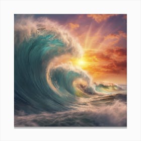 Colorful Sunrise with a Breaking Wave Canvas Print