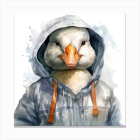 Watercolour Cartoon Goose In A Hoodie Canvas Print