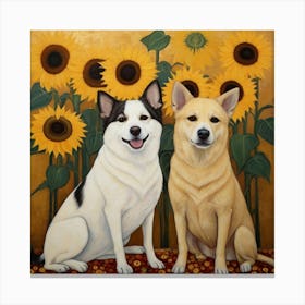 Sunflowers Gustav Klimt Inspired Dogs Art Canvas Print