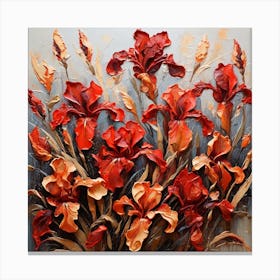 Pattern with red Irises flowers Canvas Print