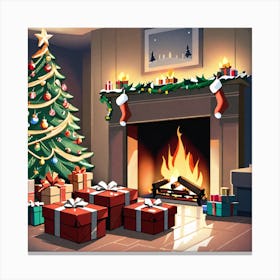 Christmas Tree And Presents 3 Canvas Print