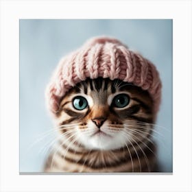 Cute Kitten In Knitted Hat 1 Canvas Print