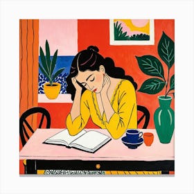 Woman Reading A Book Canvas Print