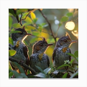 Three Birds In A Tree Canvas Print