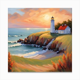 Lighthouse At Sunset 9 Canvas Print