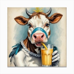 Cow Drinking Juice Canvas Print