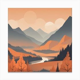 Misty mountains background in orange tone 32 Canvas Print