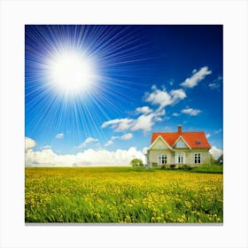 Firefly House, Sun, Cloud, Flower, Meadow, Nature, Landscape, Serene, Peaceful, Sunny, Vibrant, Sky, (9) Canvas Print