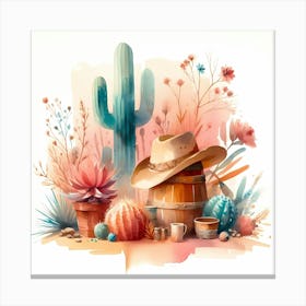 Watercolor Cactus Background Canvas Print