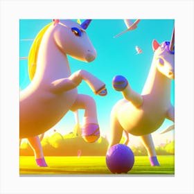 Unicorns Playing Soccer Canvas Print