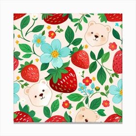 Strawberry Bears Seamless Pattern Canvas Print