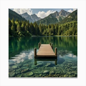 A Serene Lakeside Scene With Crystal Clear Water Reflecting The Lush Green Trees And Surrounding Mountains 1 Canvas Print