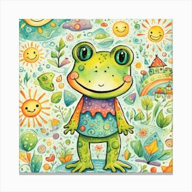 whimsical childlike drawing Of A Frog filled with playful doodles, shapes, and patterns Canvas Print