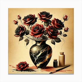 Roses In A Marble Vase 10 Canvas Print