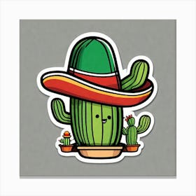 Mexico Cactus With Mexican Hat Sticker 2d Cute Fantasy Dreamy Vector Illustration 2d Flat Cen (2) Canvas Print