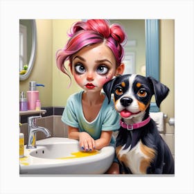 Girl And Dog Canvas Print