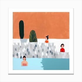 Tiny People At The Pool Illustration 6 Canvas Print