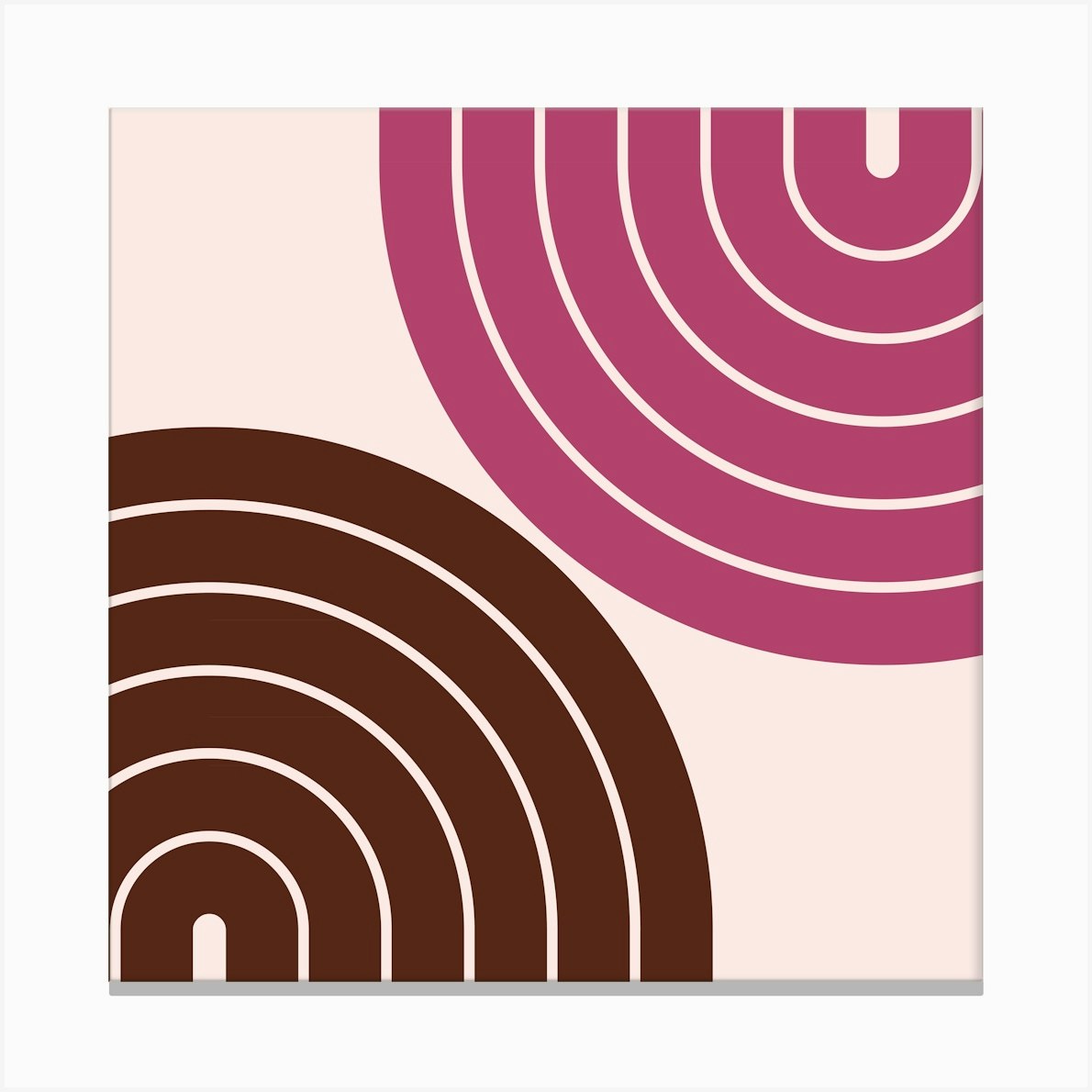 Midcentury Modern Geometric Rainbow Ivvii In Raspberry Pink And Dark Chocolate 02 Canvas Print by NineFlorals