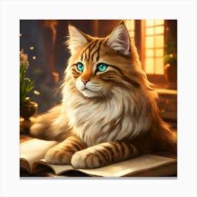 Cat Reading A Book Canvas Print