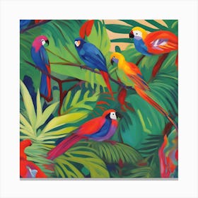Tropical Parrots Fauvism Tropical Birds in the Jungle Canvas Print