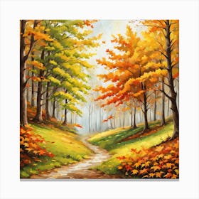 Forest In Autumn In Minimalist Style Square Composition 19 Canvas Print