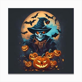 Halloween Witch With Pumpkins 4 Canvas Print