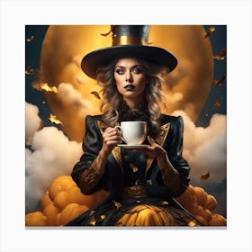 Witch With A Cup Of Coffee Canvas Print