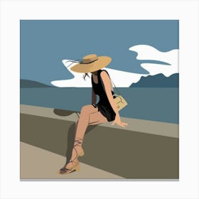 Woman Sitting On A Wall Canvas Print