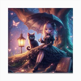 Gothic Girl With Cat 3 Canvas Print
