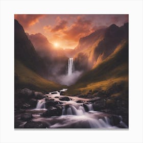 Waterfall At Sunset 1 Canvas Print