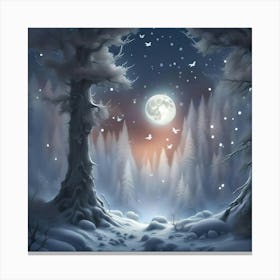 Silver Snowy Forest at Night Canvas Print