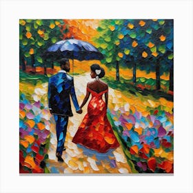 Couple Holding Umbrella Canvas Print