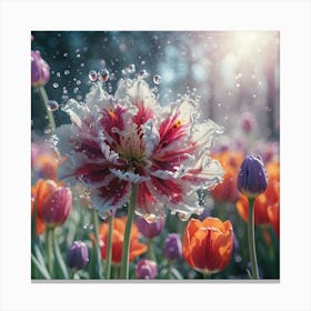 Water Drops On Tulips Canvas Print