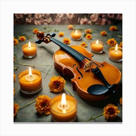 Violin With Candles Canvas Print