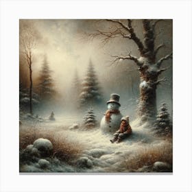 Snowman In The Woods Canvas Print