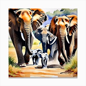 Elephant Family Painting Canvas Print