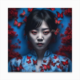 Korean Girl With Butterflies Canvas Print