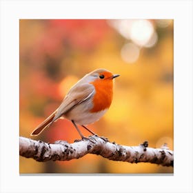 Red Capped Robin On A Branch Canvas Print