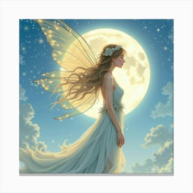 Elegant Faerie With A Moonlit Veil, Watercolor 1 Canvas Print