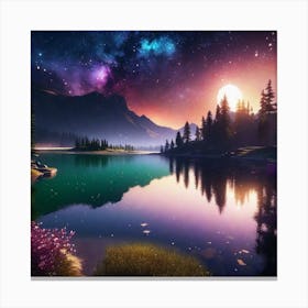 Lake In The Night Sky Canvas Print