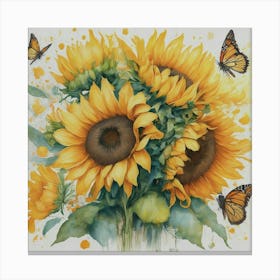 Sunflowers And Butterflies 11 Canvas Print