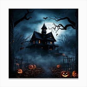 A Fiercely Blazing Haunted House Banner Devilishly Shadowed And Skittish Across The Eerie Pattern O (4) Canvas Print