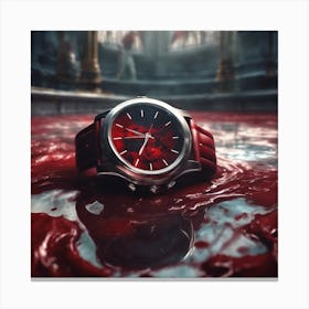 A Watch With A Dark Red Bracelet On The Ground In Canvas Print