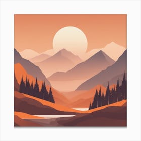 Misty mountains background in orange tone 111 Canvas Print