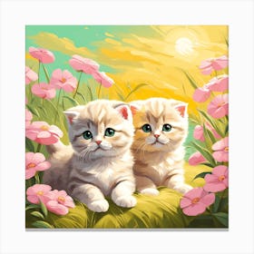 Flat Art Painting Adorable Two Scottish Fold Kittens 1 Canvas Print