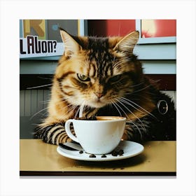 Cat Drinking Coffee Canvas Print