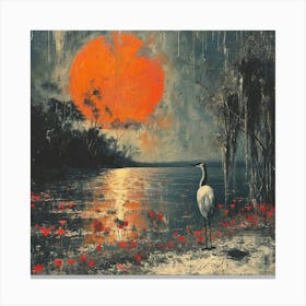 Heron At Sunset Canvas Print