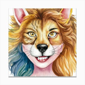 Lion Girl Watercolor Painting Canvas Print